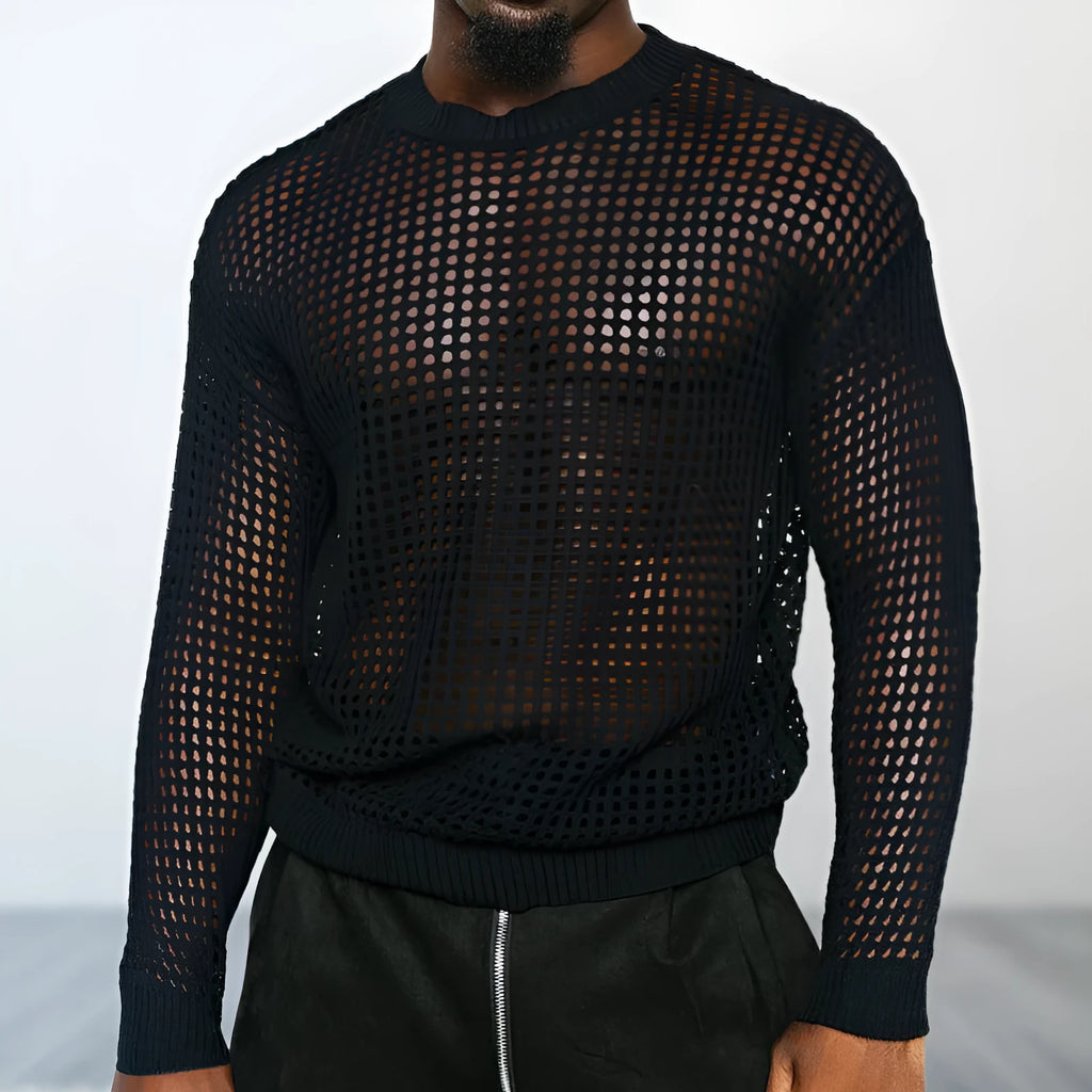 Thin round neck pullover sweater in black for women loose fit acrylic knit