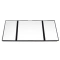 Silver folding car visor mirror shown closed and opened on a car sun visor.