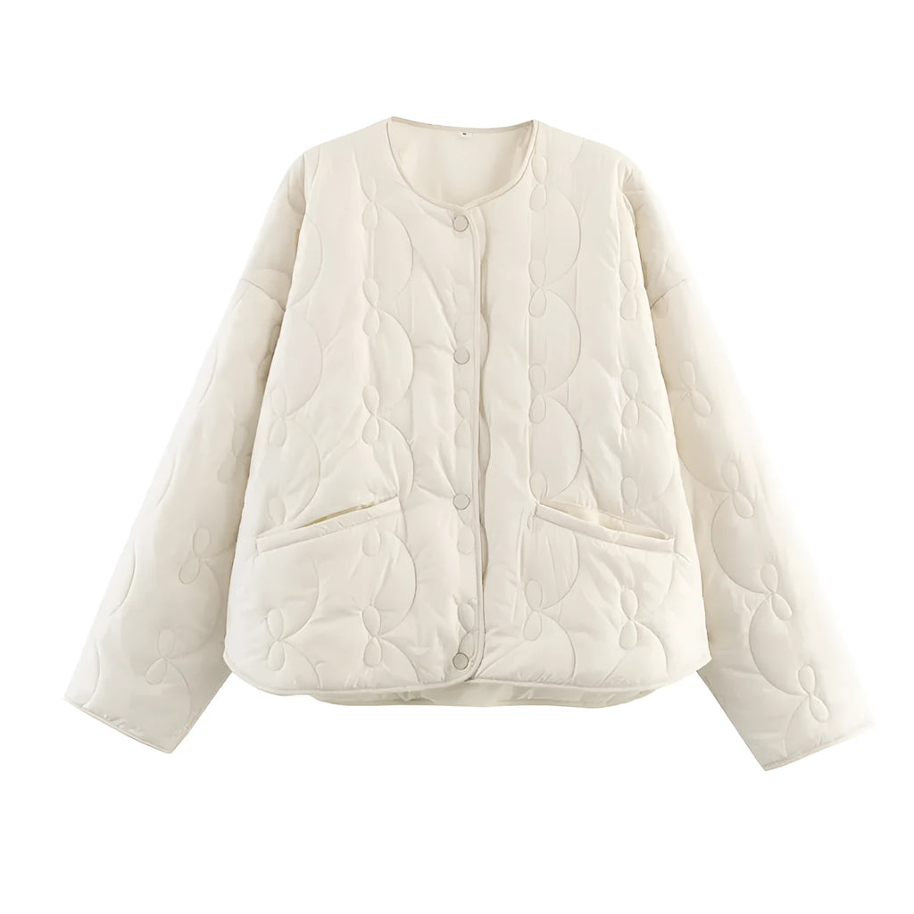 Women's bow quilted coat in polyester, straight cut, medium thickness, black colour, regular sleeves