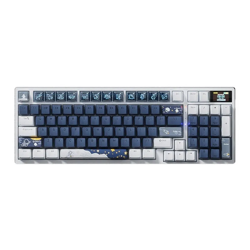 Wireless mechanical keyboard with RGB backlighting in a dark background