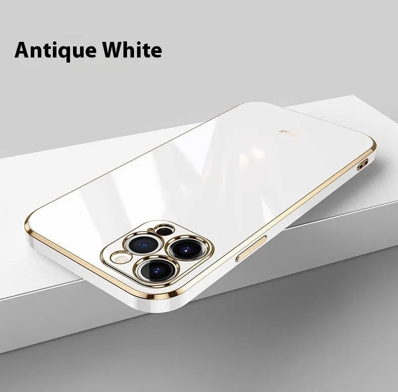 iPhone 15 Pro in a mint green TPU phone case with a silver electroplated edge on a white surface.