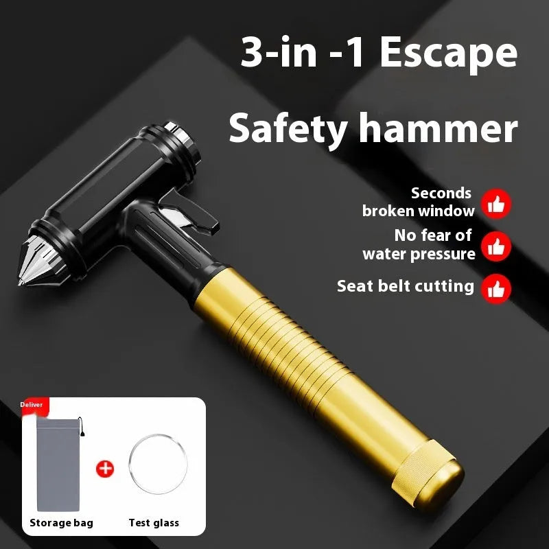 ST-7100 multi functional window breaker car safety hammer in compact 17×7.5cm size, 45# carbon steel, silver white finish
