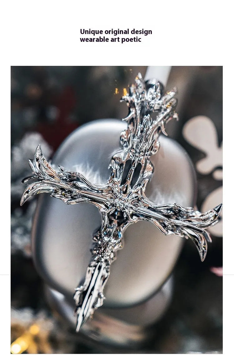 Gothic cross resin headphone cover for Apple AirPods Max in silver colour.