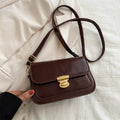 Small retro square shoulder bag in soft PU leather showing horizontal rectangular shape
