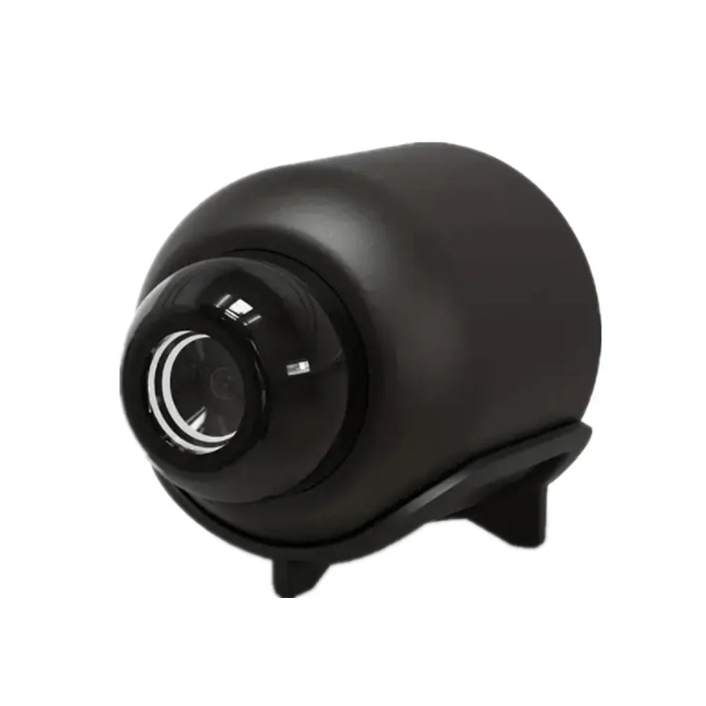 Black plastic portable wireless network surveillance camera with USB cable for indoor monitoring