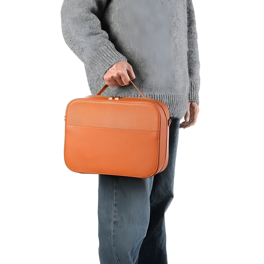 Vision Pro MR glasses storage box in superfiber material showing black and brown colour options