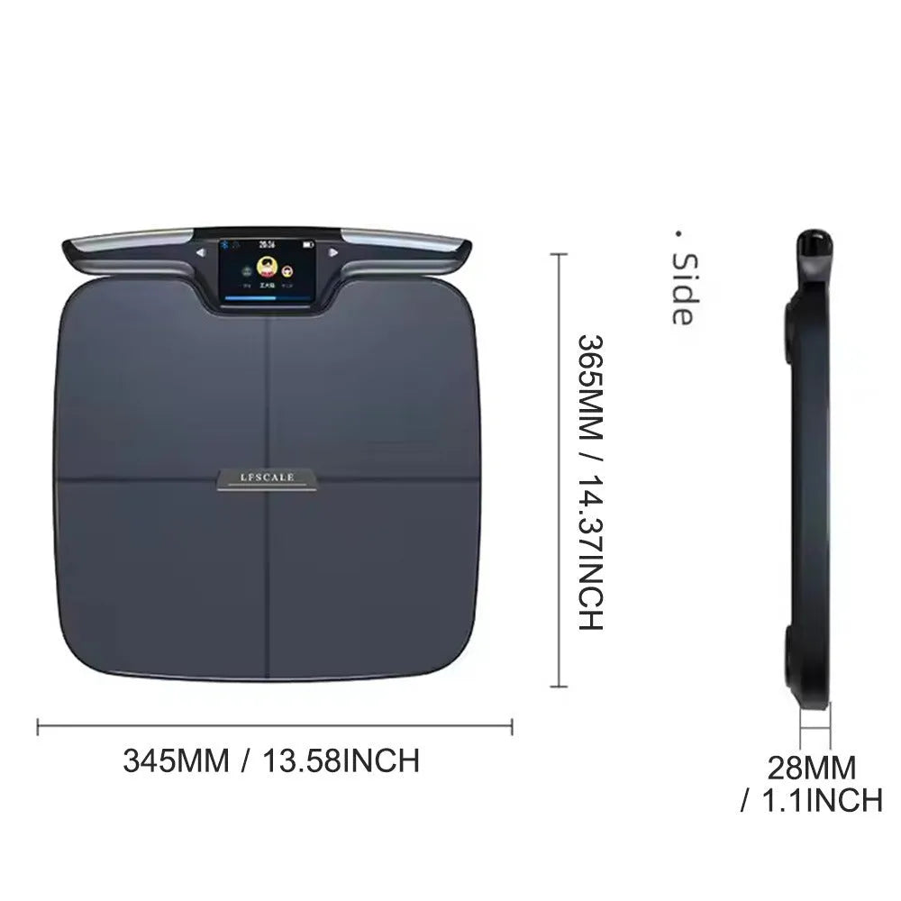 Black eight-electrode intelligent body fat and composition household weighing scale