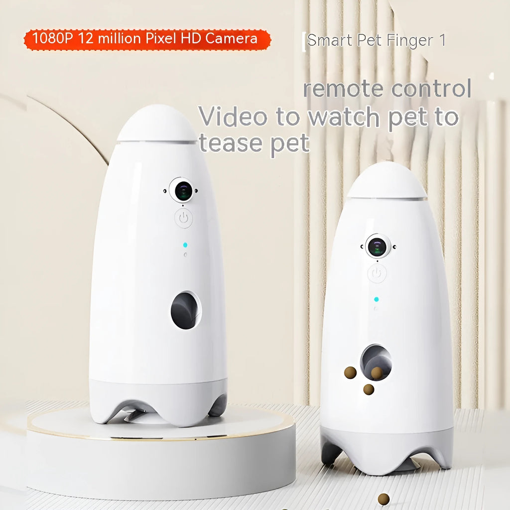 White ABS smart pet feeder with 1080p camera for automatic cat and dog feeding