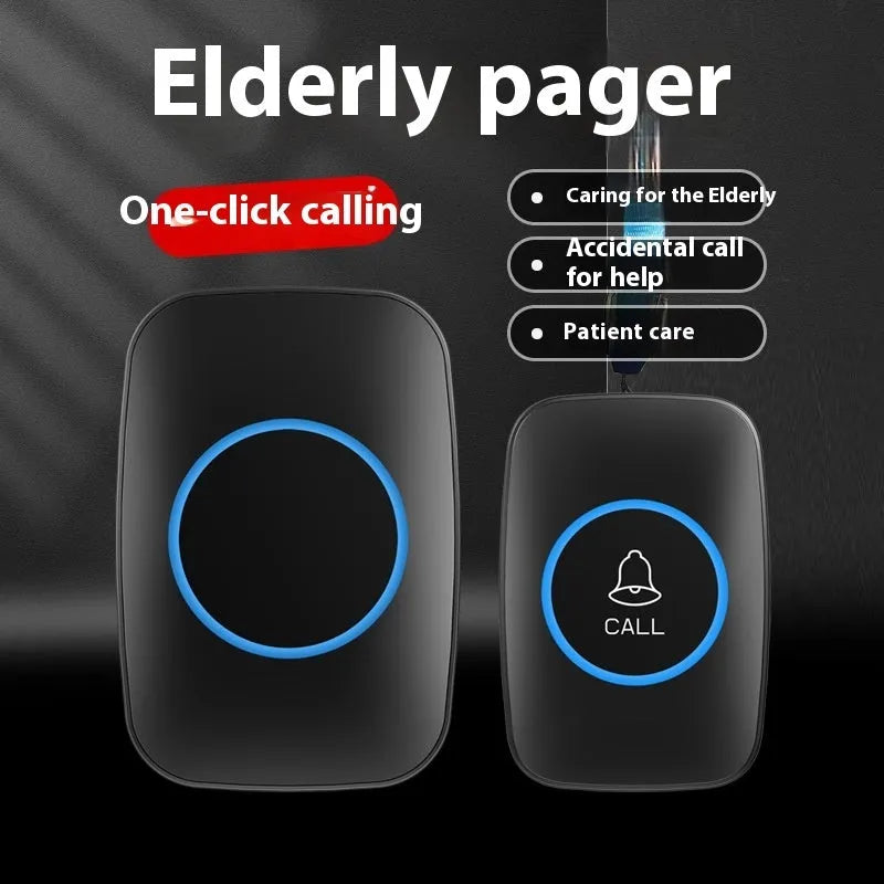 Elderly emergency beeper patient bell device in black, AC powered with 300-metre range pager