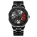 Waterproof men's luminous wheel watch with 43mm dial and black strap on wrist