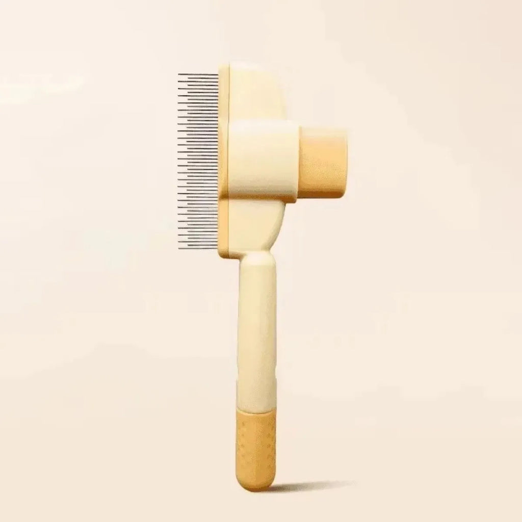 Green and yellow pet grooming brush with one-click hair removal and anti-mite function for dogs