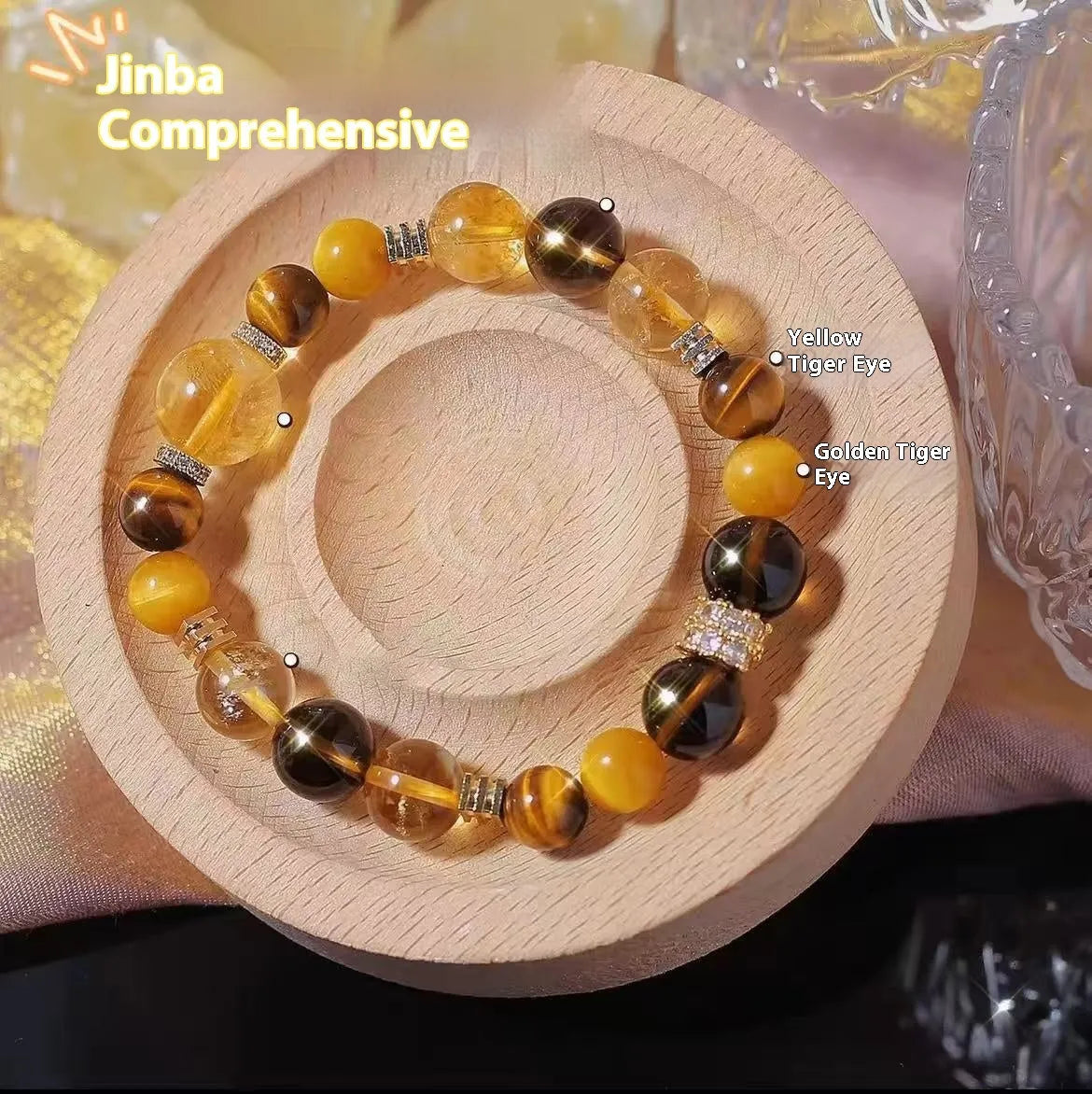 Natural yellow 10mm tower crystal string beads bracelet on wrist