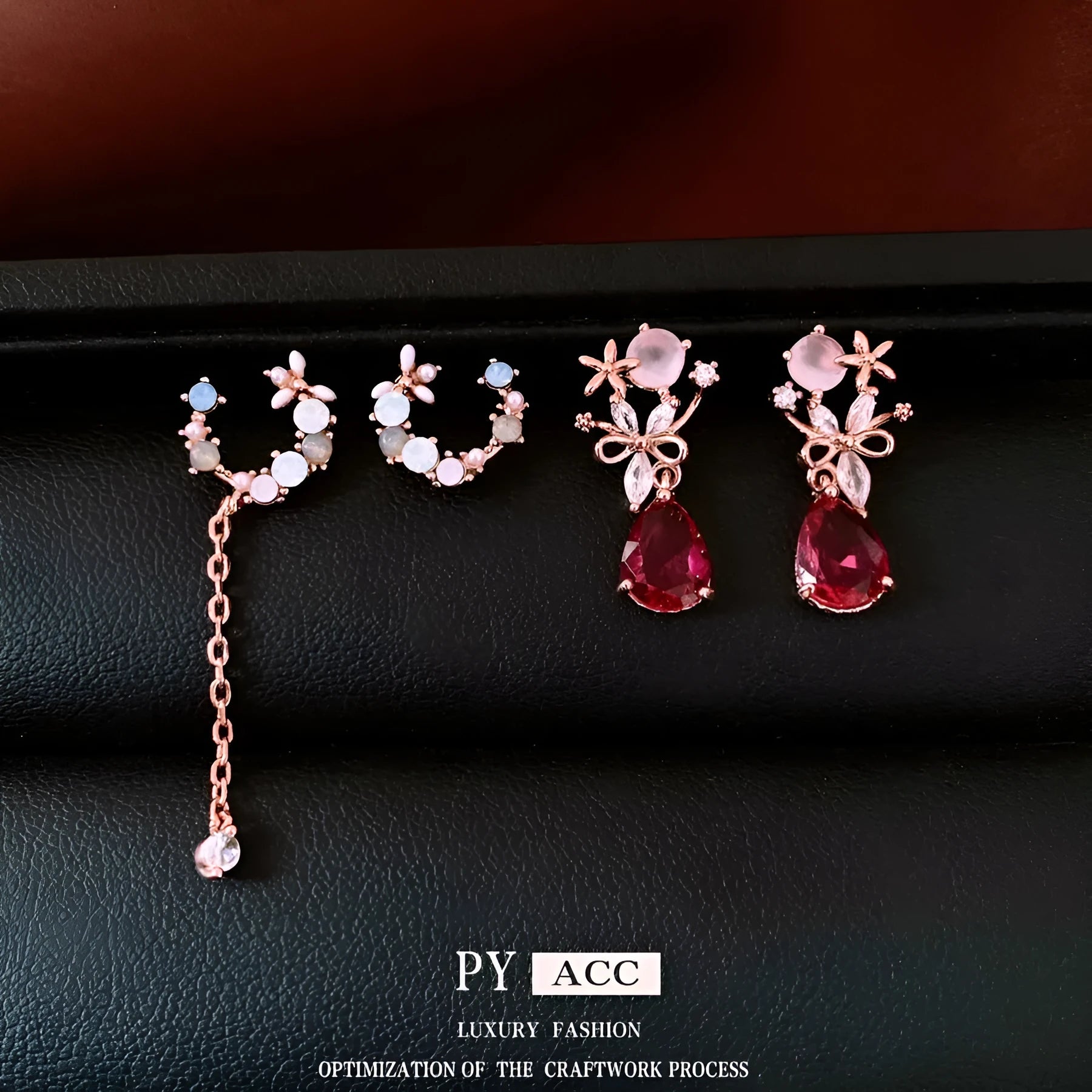 French style light luxury silver needle zircon flower drop earrings for women copper base rose gold colour