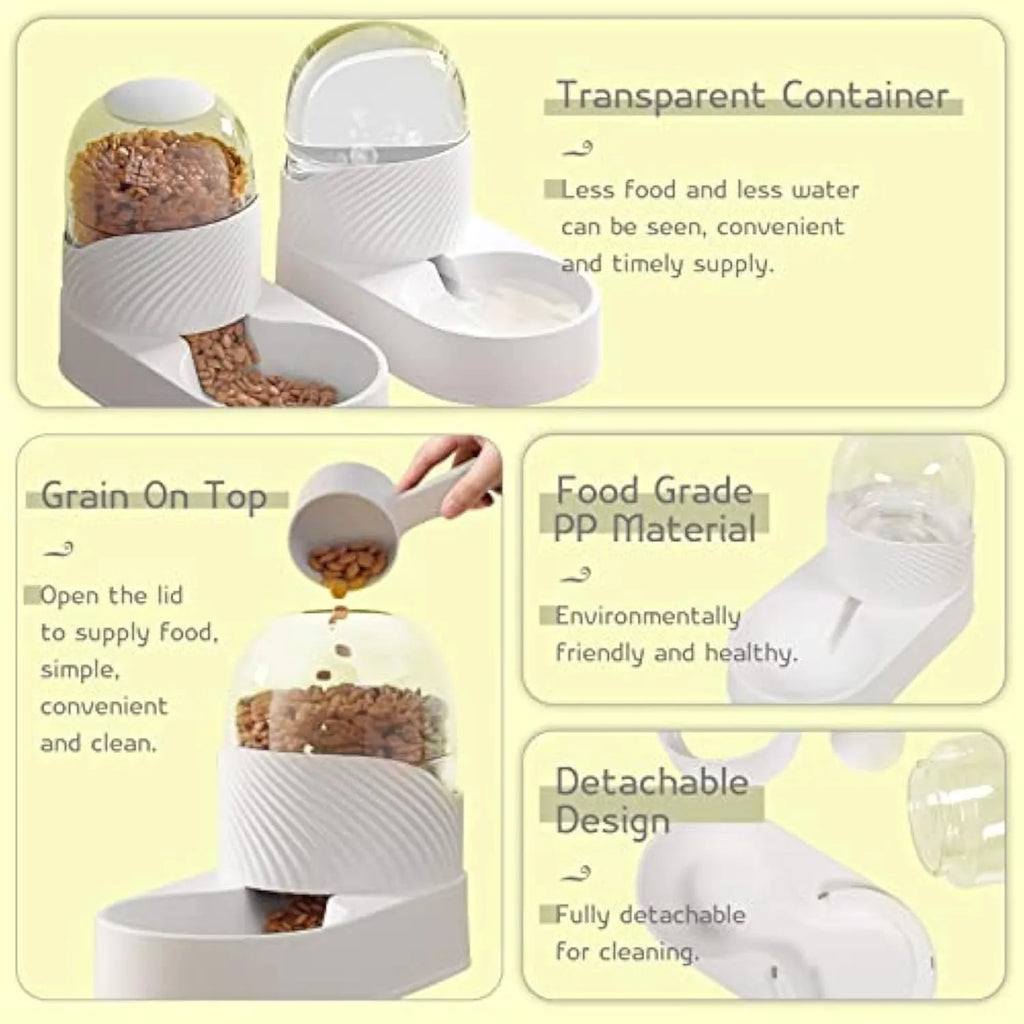 White PP gravity cat feeder and water dispenser set with wave-shaped design