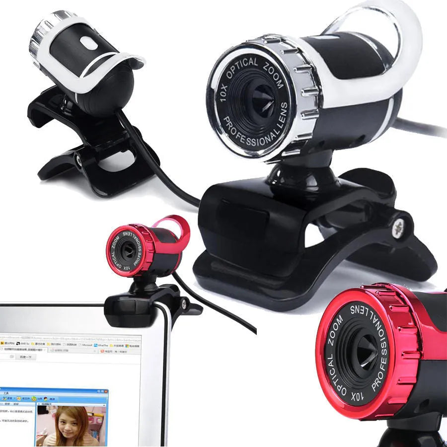 USB computer video camera with built-in sound-absorbing microphone, glass lens, 480p HD, 140cm cable, black and silver