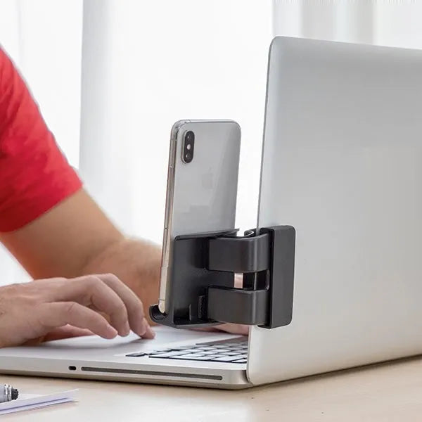 Black desktop computer screen mobile phone bracket for car or desk use in compact packaging