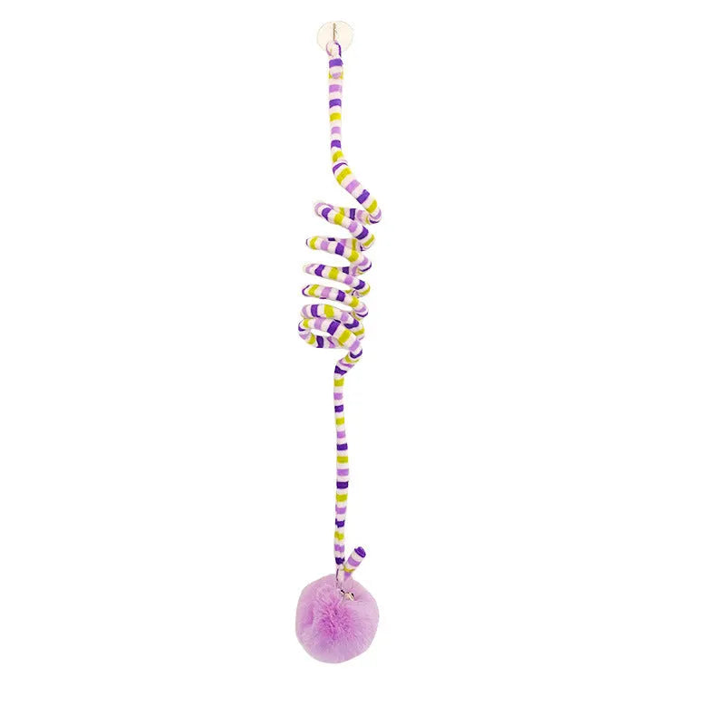 Hanging suction cup cat toy with inflatable ball and bell stick for kittens in seven colour options