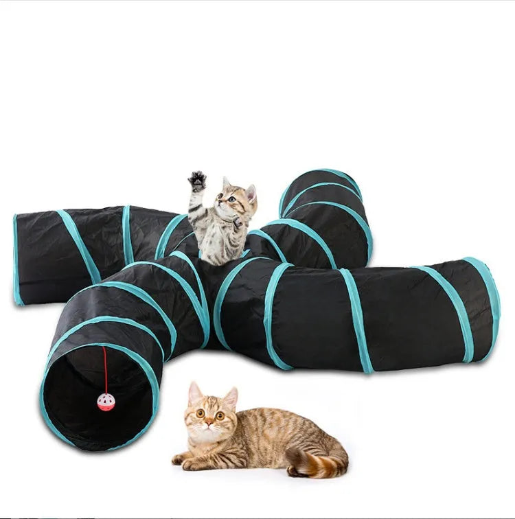 Collapsible S-type four-channel polyester cat tunnel toy for indoor pet play
