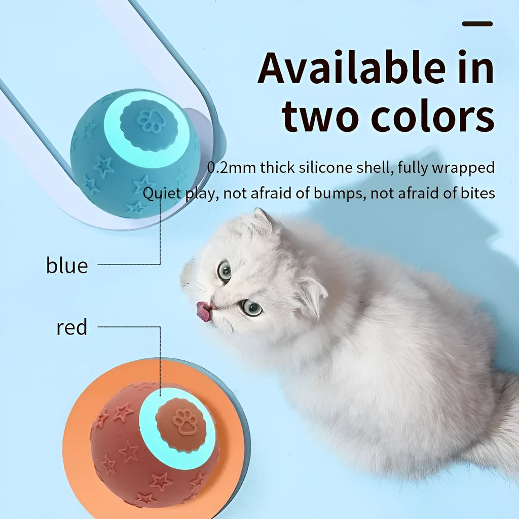 Smart ball cat toy in blue with two rolling modes, rechargeable, made from ABS and silicone