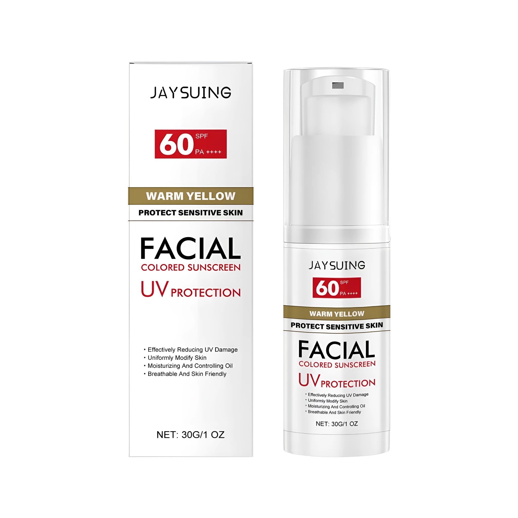 30g tube of lightweight facial sunscreen cream with titanium dioxide and hyaluronic acid