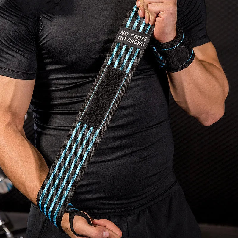 Blue adjustable nylon weightlifting wristband for gym training with elastic support