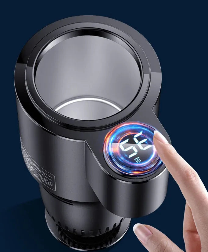 USAMS US-ZB160 digital display smart car heating cooling cup in black, with heightening base