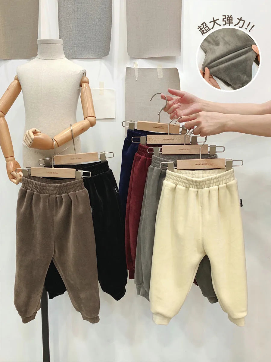 Boys velvet pants elasticated waist plain style available in multiple colours sizes 80 to 130cm