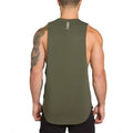 Men's breathable polyester gym tank top in Army Green with contrast trim, sleeveless cut for bodybuilding training