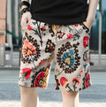 Men linen beach shorts printed loose fit with elastic waist drawstring in style option