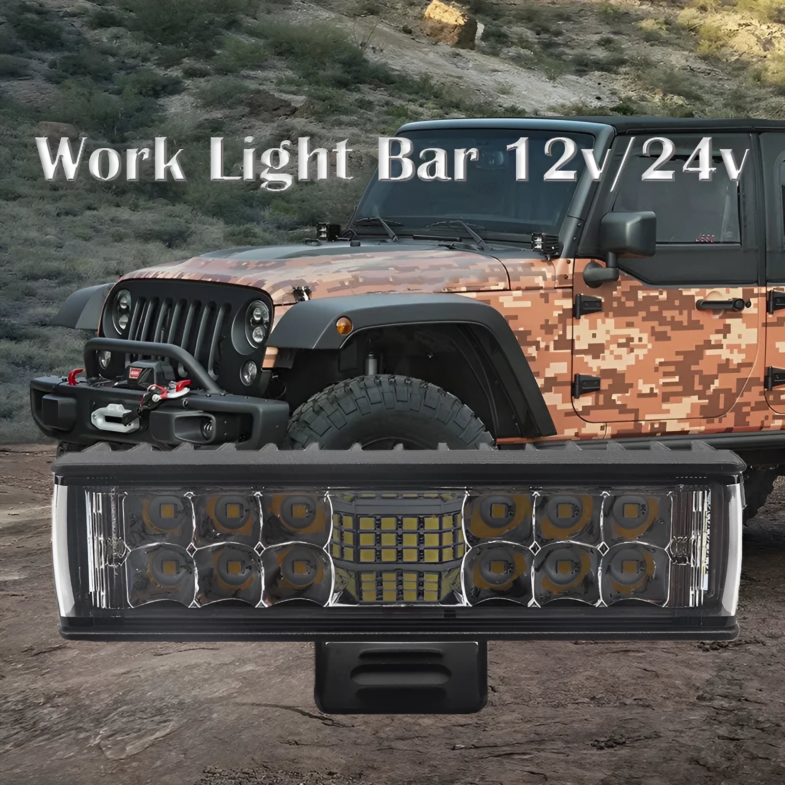Black aluminium 7-inch LED strip work light with straight line beam pattern