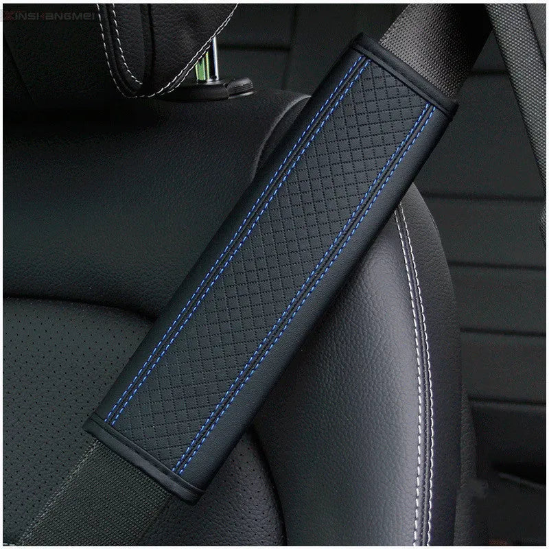Fibre leather embossed car seat belt shoulder guard protective cover in black, 6.5x23cm