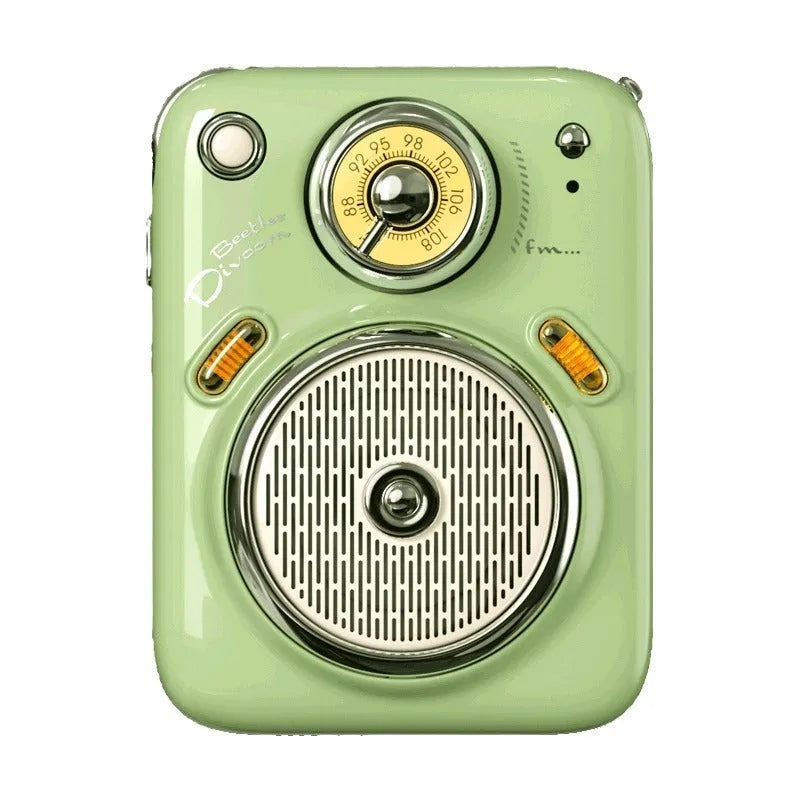 Bluetooth mini-portable audio radio in pink, green, and white colour options with lithium battery