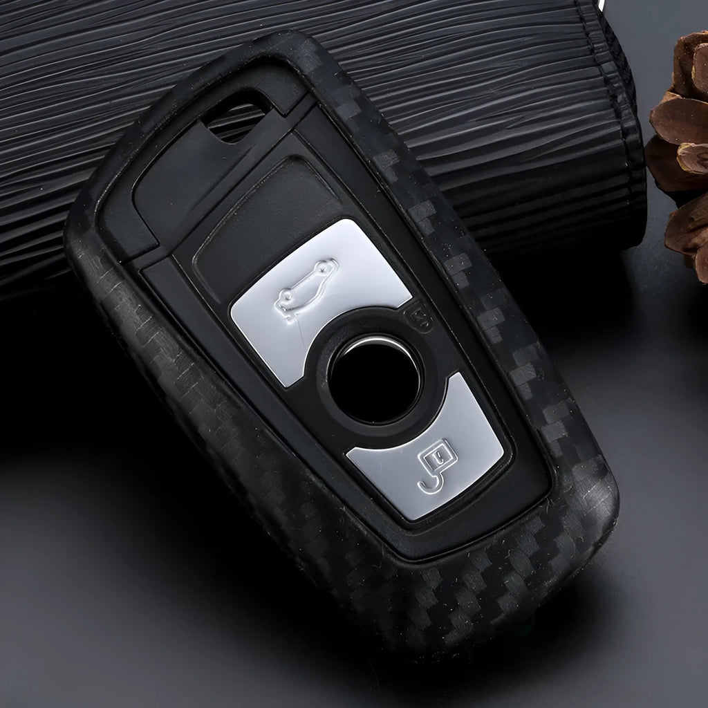 Carbon fibre silicone key bag for car key fob protection with single bag braided rope style