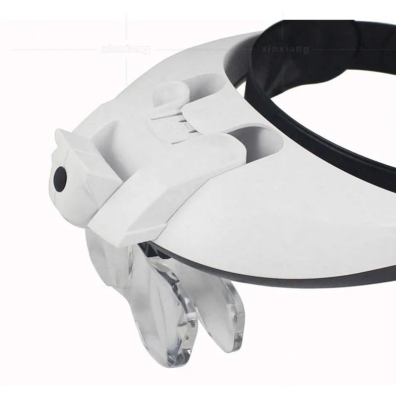 Headband magnifier with 5 lenses and 2 LED lights, 290x200x100mm, 625g, for crafts and sewing
