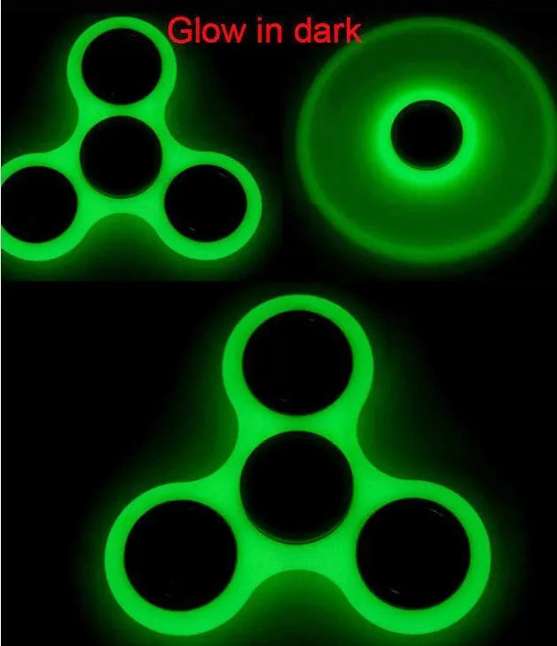 White glow in dark tri-spinner fidget toy made from ABS plastic with three prongs