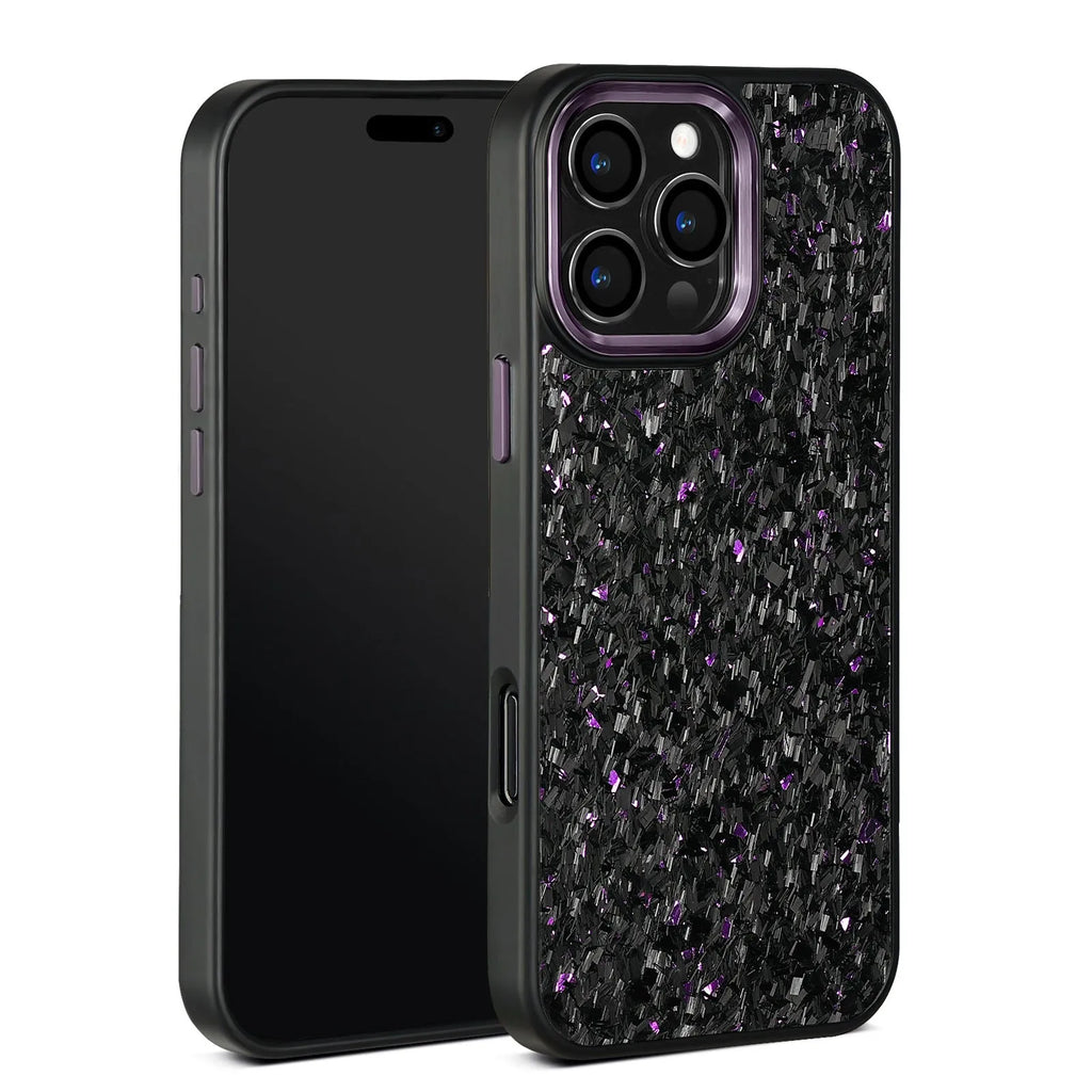 Carbon fibre phone case with metal frame in black magnetic, all-inclusive shockproof shell for iPhone 13 Pro to 16 Pro Max