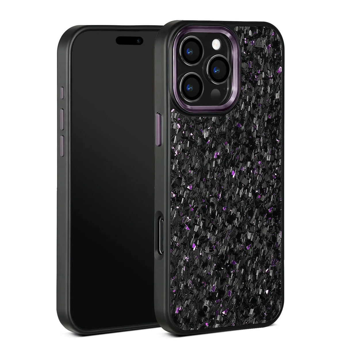 Carbon fibre phone case with metal frame in black magnetic, all-inclusive shockproof shell for iPhone 13 Pro to 16 Pro Max