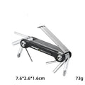 Stainless steel bicycle repair combination tool with 23 functions on a grey background