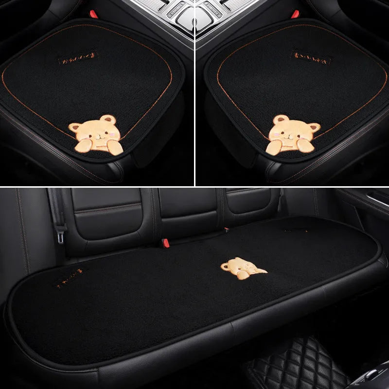 Car cushion winter plush three-piece set with square cushion and lumbar support pillow