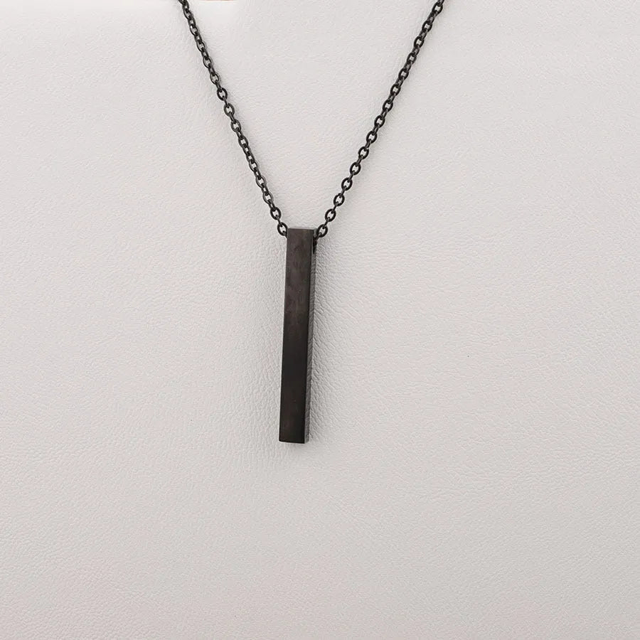 3D engraved bar necklace on adjustable stainless steel link chain in gold colour plated finish