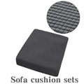 Waterproof corduroy sofa cover in beige with anti-slip elastic edges on a two-seater sofa in a living room