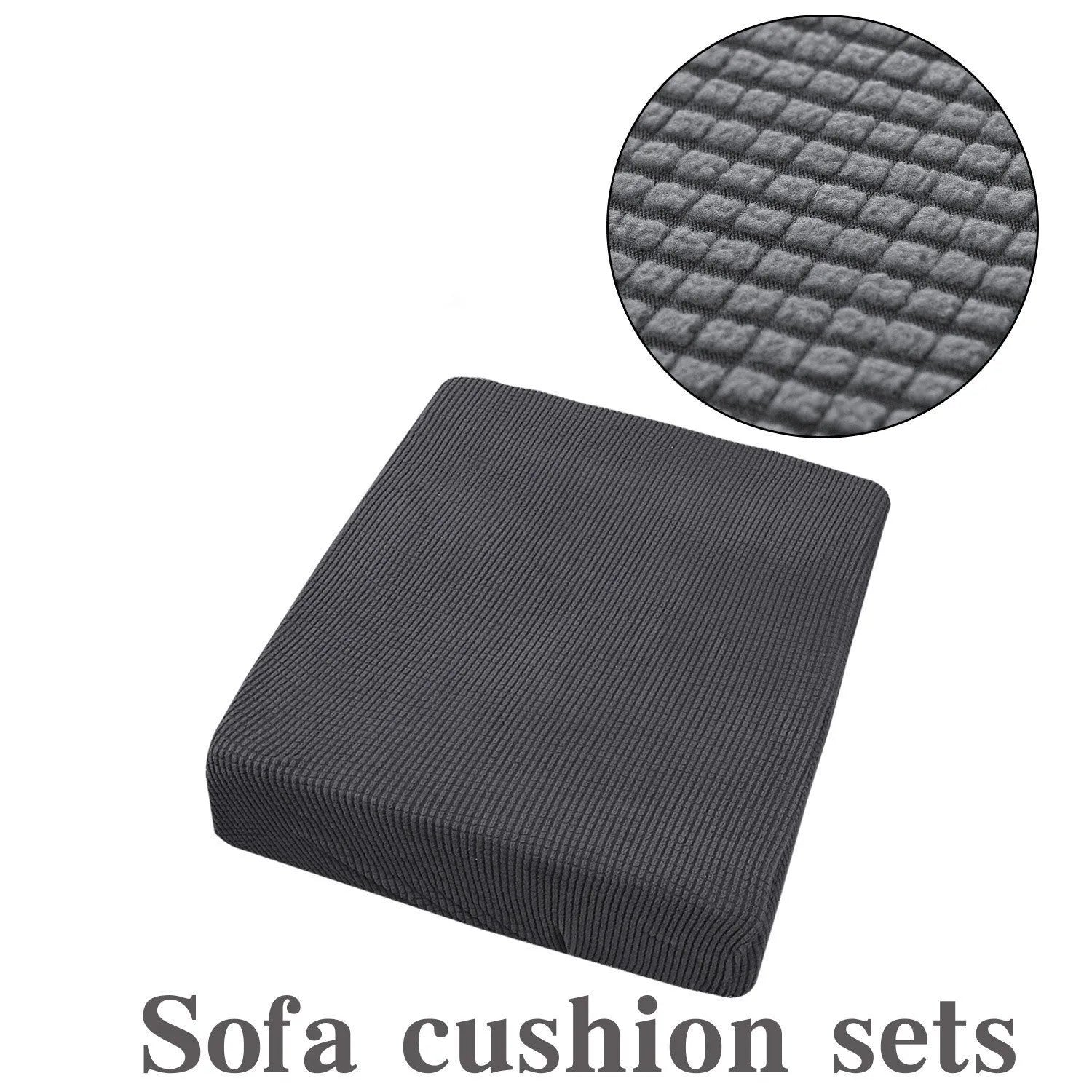 Waterproof corduroy sofa cover in beige with anti-slip elastic edges on a two-seater sofa in a living room