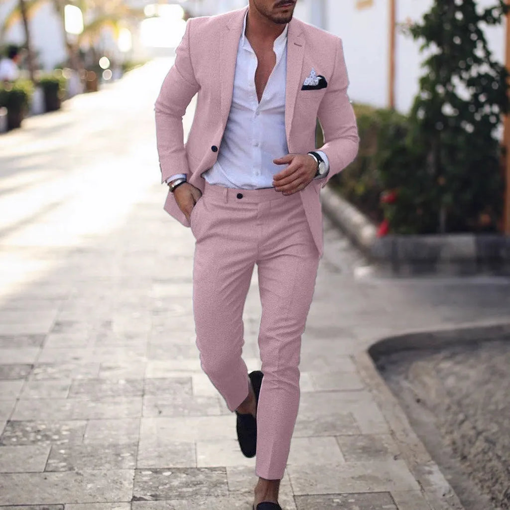 Men digital print two button suit set with matching pants in slim fit