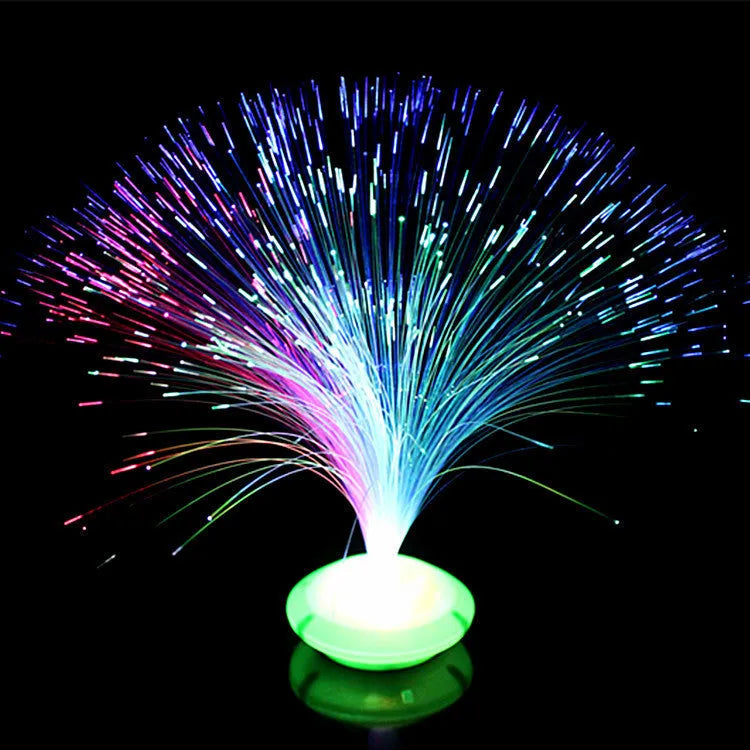 Colorful glowing gypsophila light-up toy with optical fibre head and three LED lights showing blue and red colours