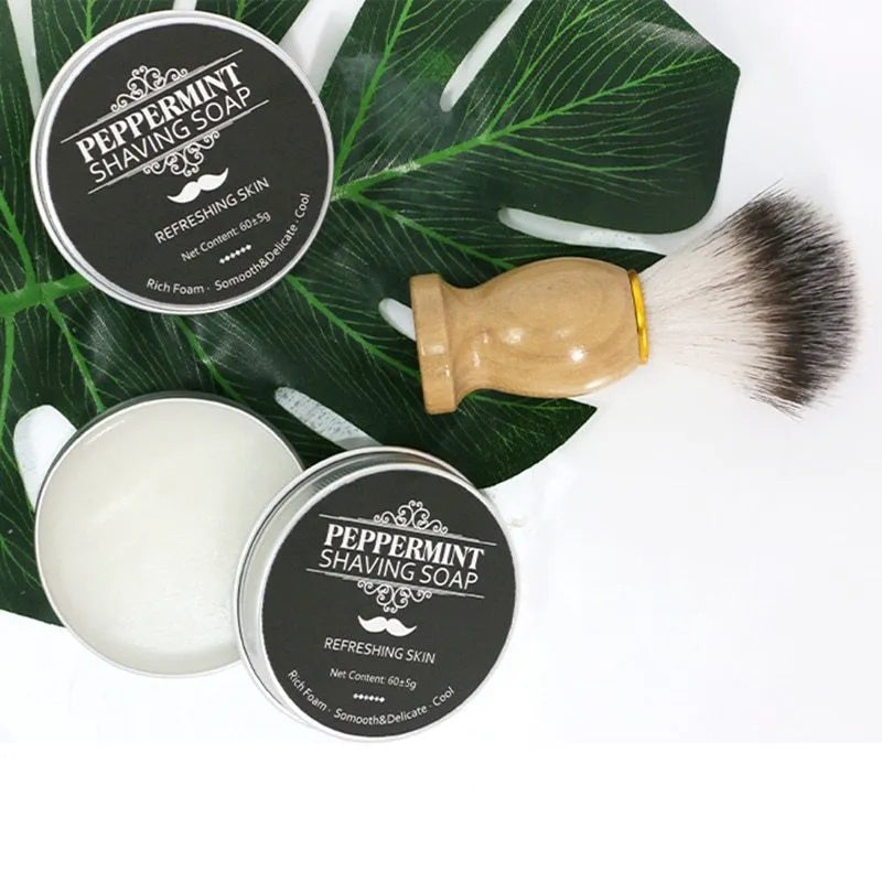 Mint scented men's shaving soap in aluminium box, handmade with pure natural balm for a refreshing shave