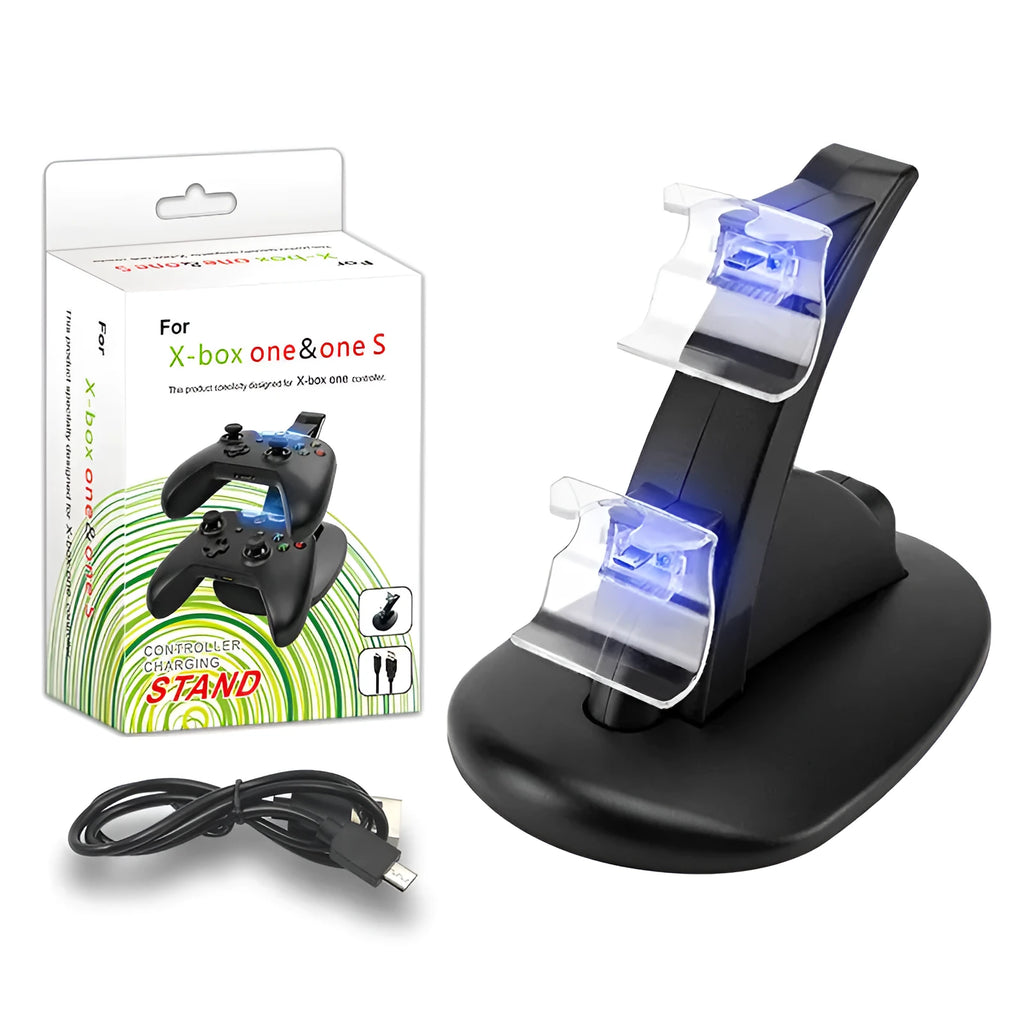 Black Xbox One dual controller charging dock station for two gamepads
