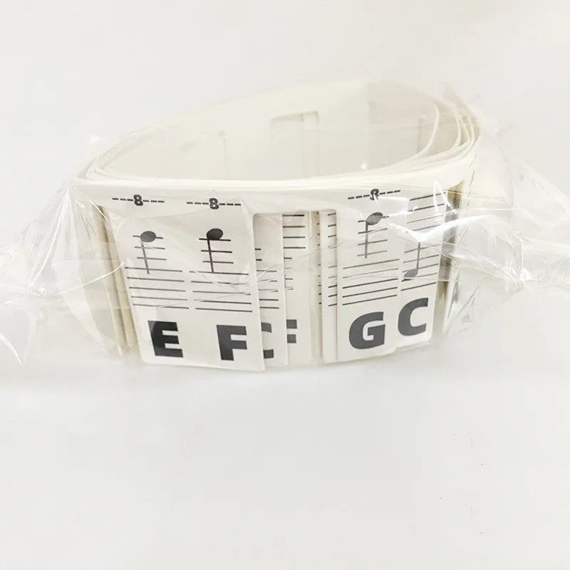Piano keyboard note stickers set showing colour-coded bars and black note markers for 88-key learning