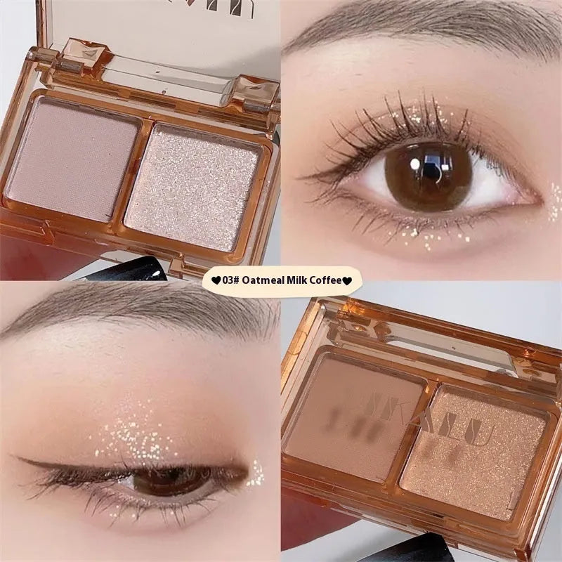 Cool two-tone eyeshadow plate compact showing pink and black colour combination with matte and shimmer finishes