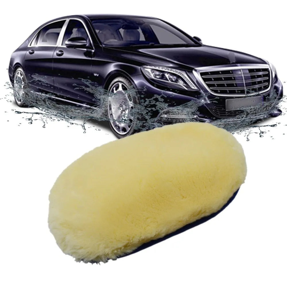 Artificial wool car wash cleaning glove 24cm x 15cm with elastic cuff, shown in black colour option