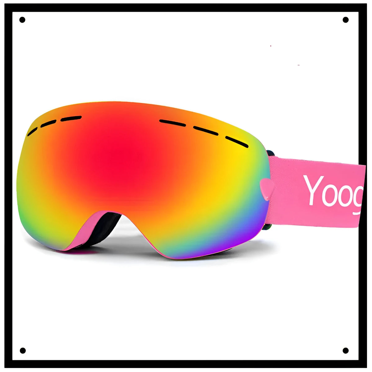 Adult double-layer ski goggles with polycarbonate lens, TPU frame and silicone non-slip strap, in black, blue, pink, red or yellow